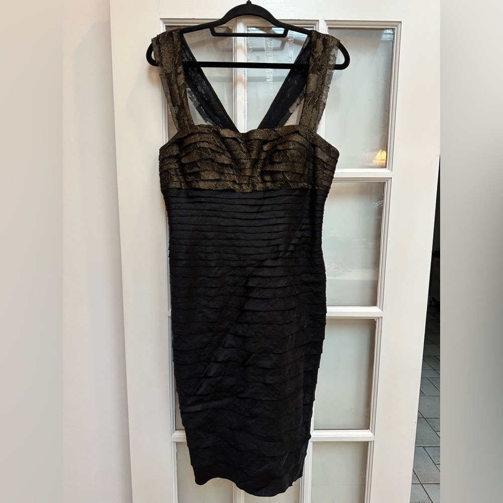 JS Collections Black Gold Lace Shimmer Cocktail Party Dress Whimsigoth Size 12